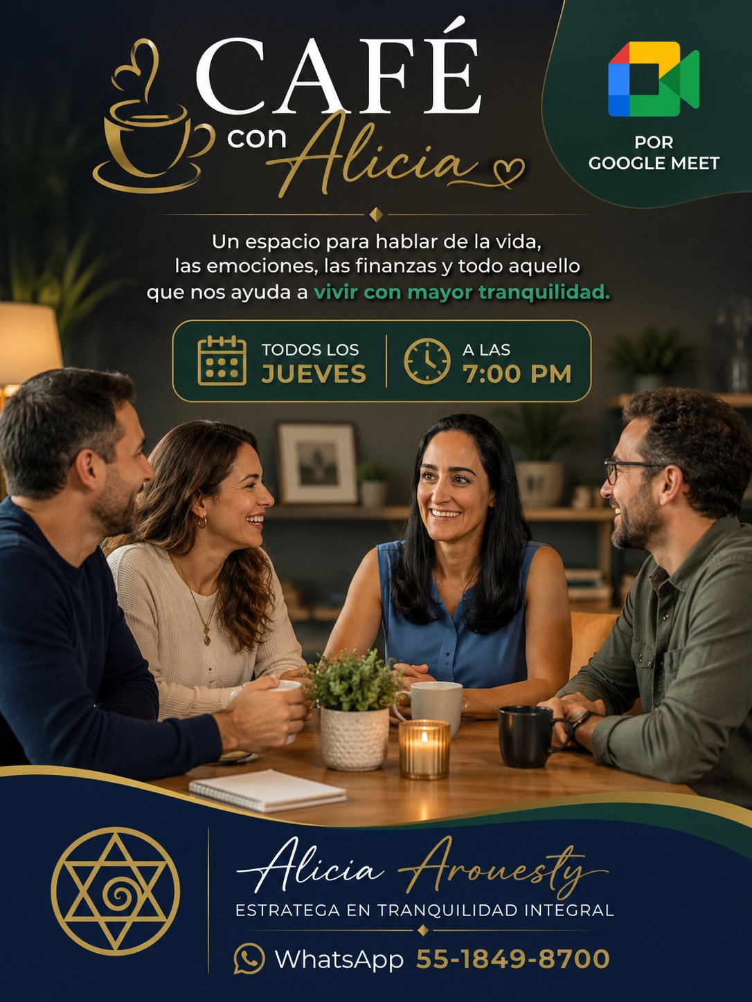 Café con Alicia · por Google Meet los jueves 7 p.m.