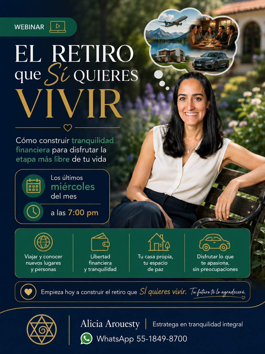 El Retiro que Sí Quieres Vivir · webinar mensual, último miércoles 7 p.m.